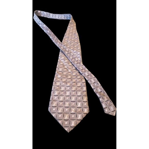 Louis Roth 100% Silk Tie Tan Black Geometric Business Mens Necktie No Tag - Picture 3 of 12